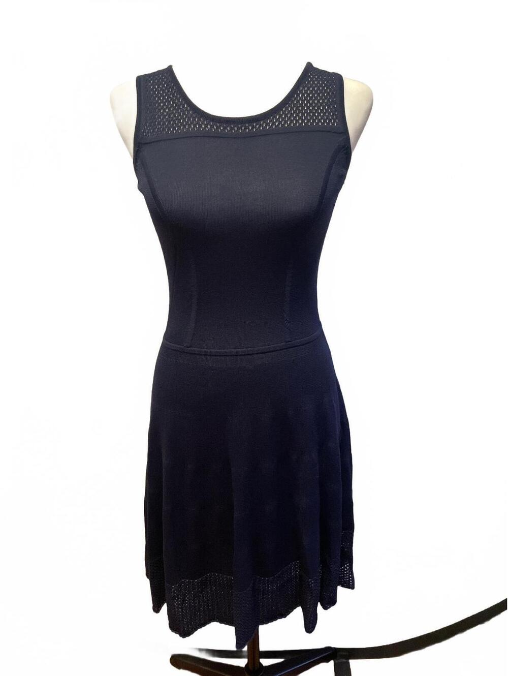 Cynthia Rowley XS Navy Fit Flare Dress 90s Minimalist Dark Academia Office Siren
